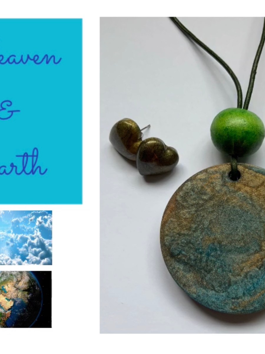 “Heaven & Earth” Summer Collection Long Leather Necklace Resin Pendant & Earrings&nbsp;Set