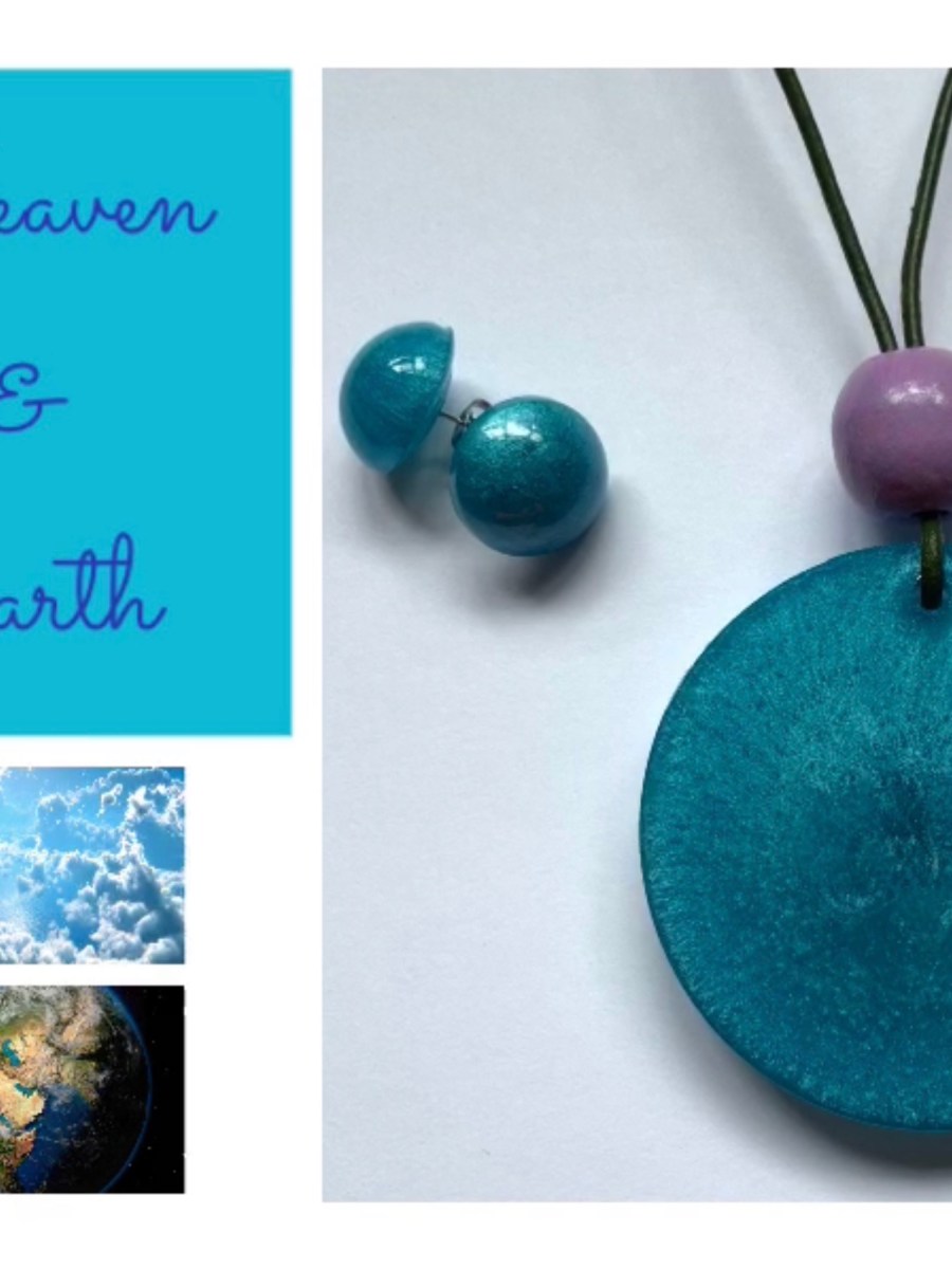 “Heaven & Earth” Summer Collection Long Leather Necklace Resin Pendant &&nbsp;Earrings