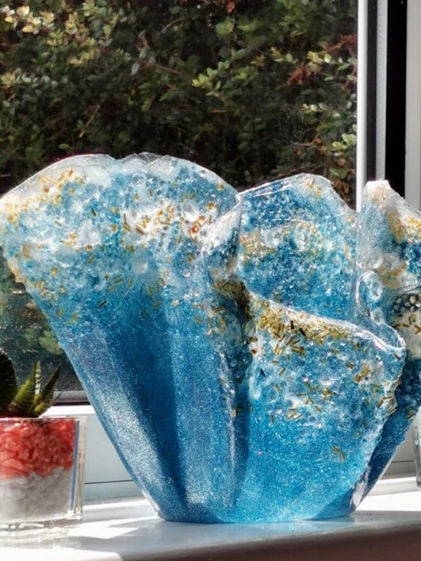 Oceanic Wave Resin Sculpture Bowl Aqua Blue/Gold Bring the essence of the sea into your&nbsp;home